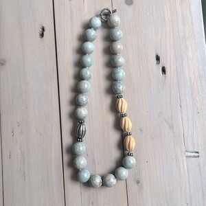 Jasper Large Beaded Necklace with Silver and Orange Natural Stone Accents 11”